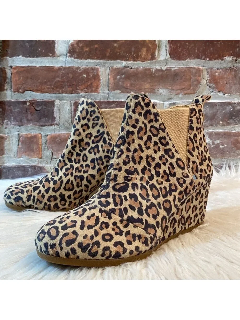 Toms Leopard Animal Print Kelsey Wedge Booties, Size 9.5
